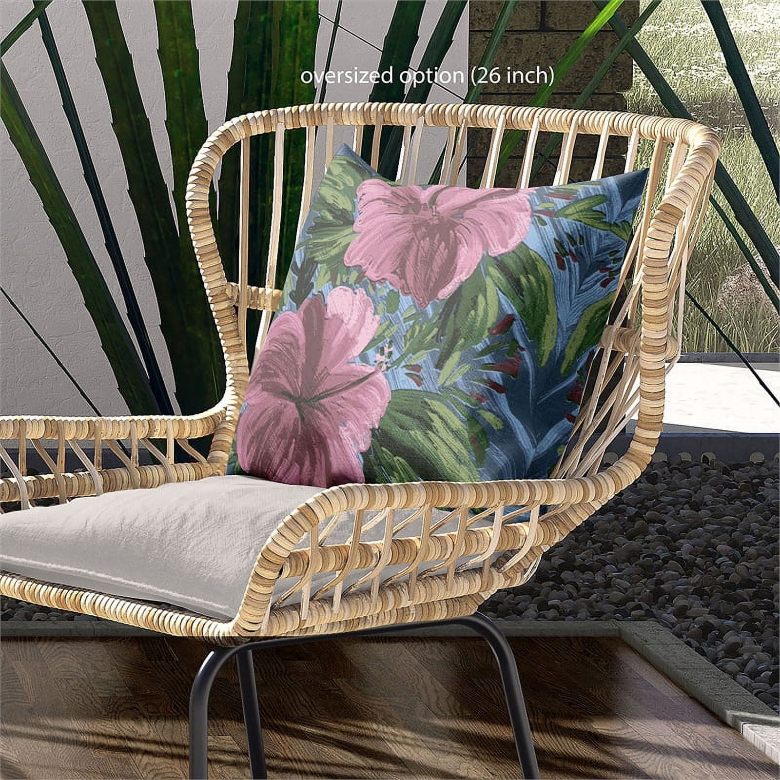 Amrita Sen Designs  26 x 26 in. Hawaii Floral Duo Broadcloth Indoor & Outdoor Zippered Pillow - Pink, Green & Grey