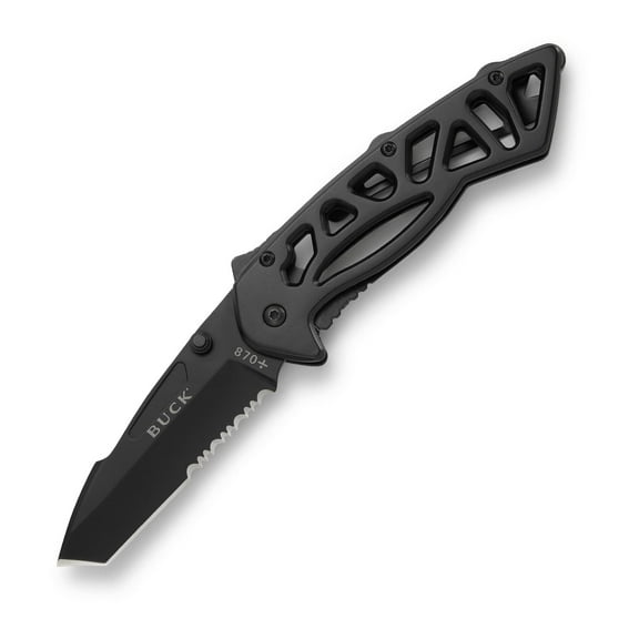 Buck Knives 870 Bones Folding Tactical Pocket Knife with Ambidextrous Thumbstud and Frame Lock, Black