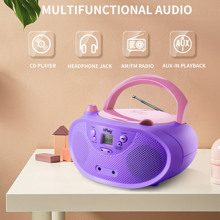 Tyler Portable CD Player Boombox Radio AM/FM Top Loading AC & Battery  Compatible Aux Input & 3.5mm Headphone Jack Small Lightweight Compact Boom  Box Home Stereo Speaker Carrying Handle Kids Room Blue 