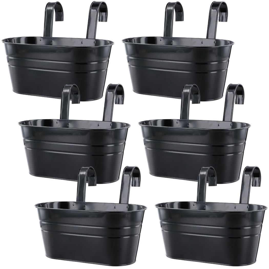 6Pcs Metal Wall Planters with Detachable Hooks, Hanging Flower Pots, Metal Plant Pot Holders, Plant Pot Decors for Indoor Outdoor Railing Fence Balcony Garden