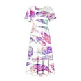thumbnail image 4 of Penkiiy Women's Summer Feather Print Casual Short Sleeve Crewneck Basic Swing T Shirt Dress Flowy Beach Vacation Sundress M White, 4 of 6