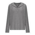 thumbnail image 4 of Craaazy Hoodies For Women Knitted Drawstring V-Neck Long Sleeve Pullover Button Down Shirts For Women Gifts For Women, 4 of 6