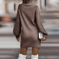 thumbnail image 3 of HAJWOH Sweater Dress for Women 2025 Fall Long Sleeve Cable Knit Pullover Dress Turtleneck Bodycon Casual Mini Fall Sweaters Dresses Brown S, 3 of 4