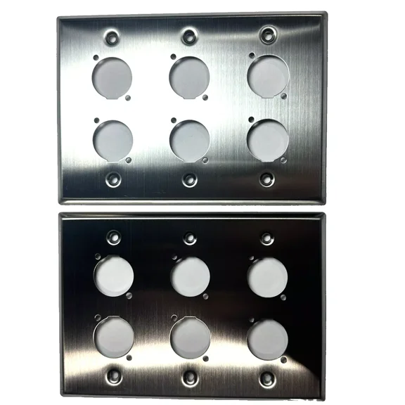 (2) Two Triple Gang Wall Plate for Six XLR Male / Female "D" Stainless Steel