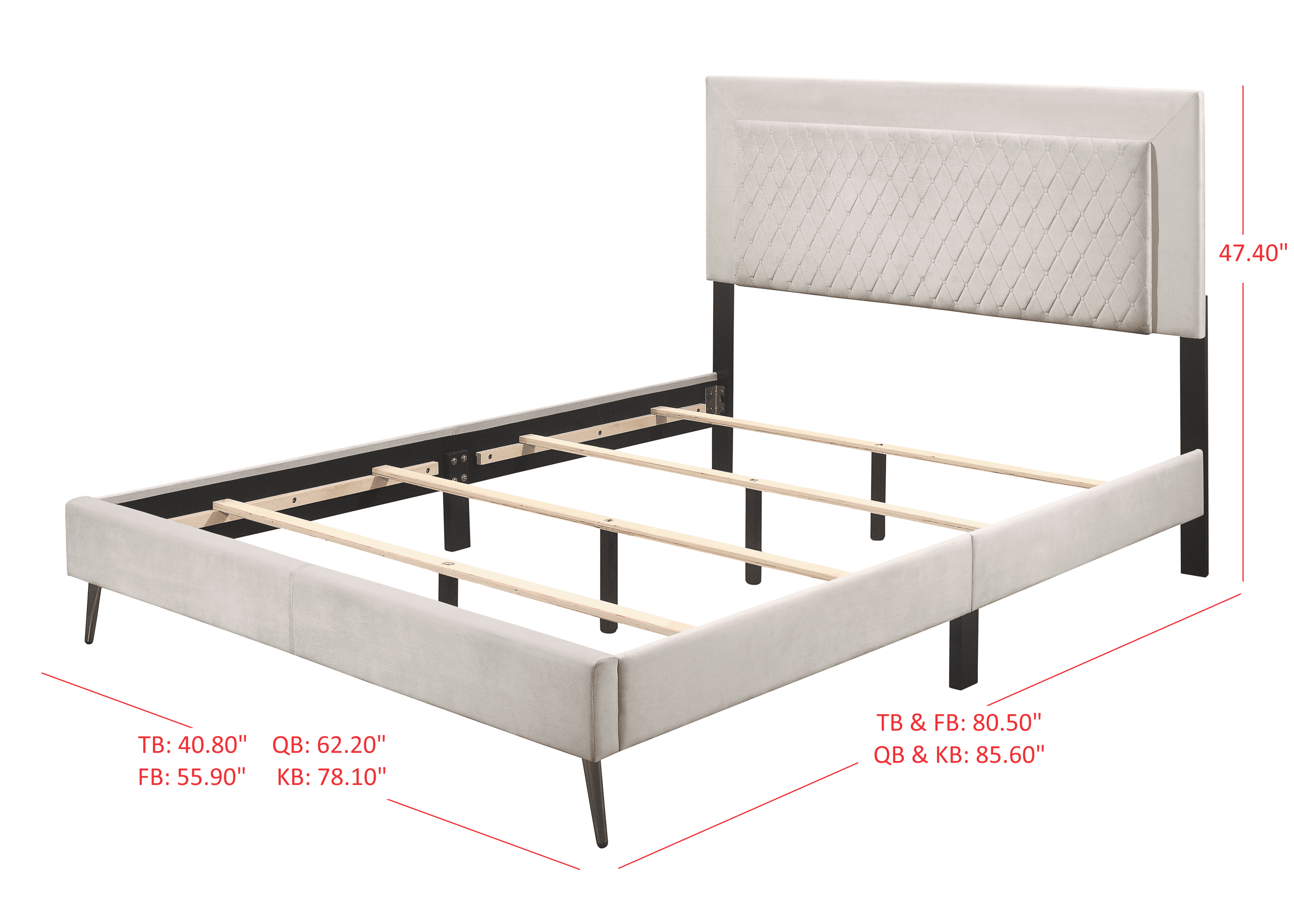 Home Design Lattice King Upholstered Panel Bed Frame, Velvet Upholstery, Foam-Padded Headboard, Light Gray, Easy Assembly