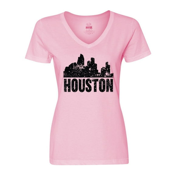 Inktastic Houston Skyline Grunge Women's V-Neck T-Shirt