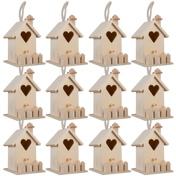 4.7" Heart & Fence Birdhouse by Make Market - Unfinished Hanging Birdhouse Made of 100% Wood - Outdoor Nesting Boxes - Bulk 12 Pack