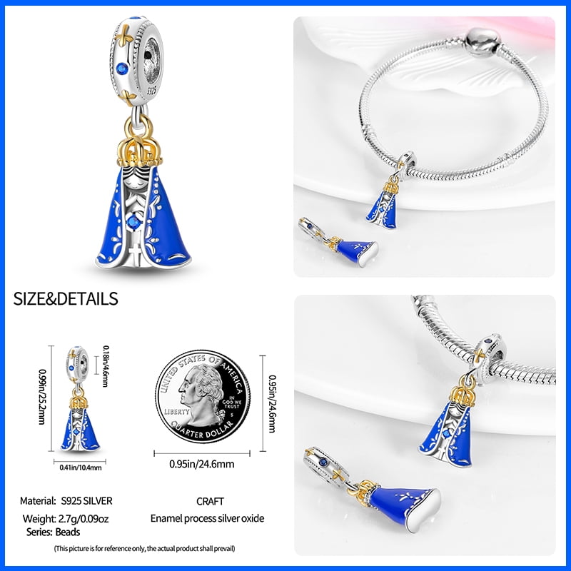 925 Sterling Silver Nossa Senhora Aparecida Dangle Charm with Zircon - Fits DIY Bracelets for Women