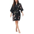thumbnail image 2 of OSCAR ROSSA Women's Silk Sleepwear 100% Silk Charmeuse Short Robe Kimono, Plum Blossom  Bird, 2 of 11