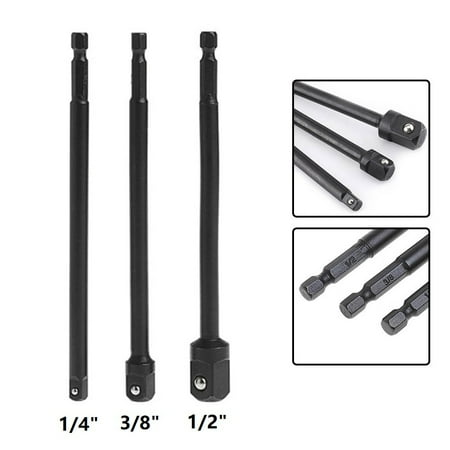 

BAMILL 3PC 6inch Impact Driver Drill Bit Socket Adapter Holder 1/4 3/8 1/2inch Hex hank