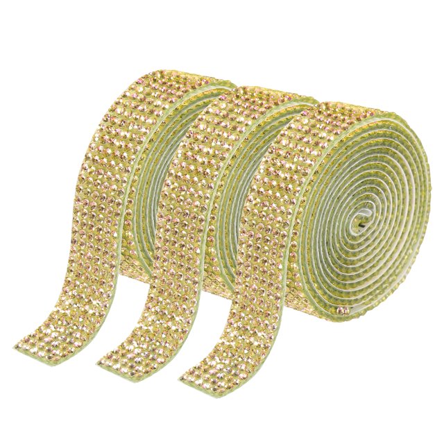 Unique Bargains 3Roll 1 Yard 8mm Self Adhesive Crystal Rhinestone Ribbon for Crafts Project, Light Yellow