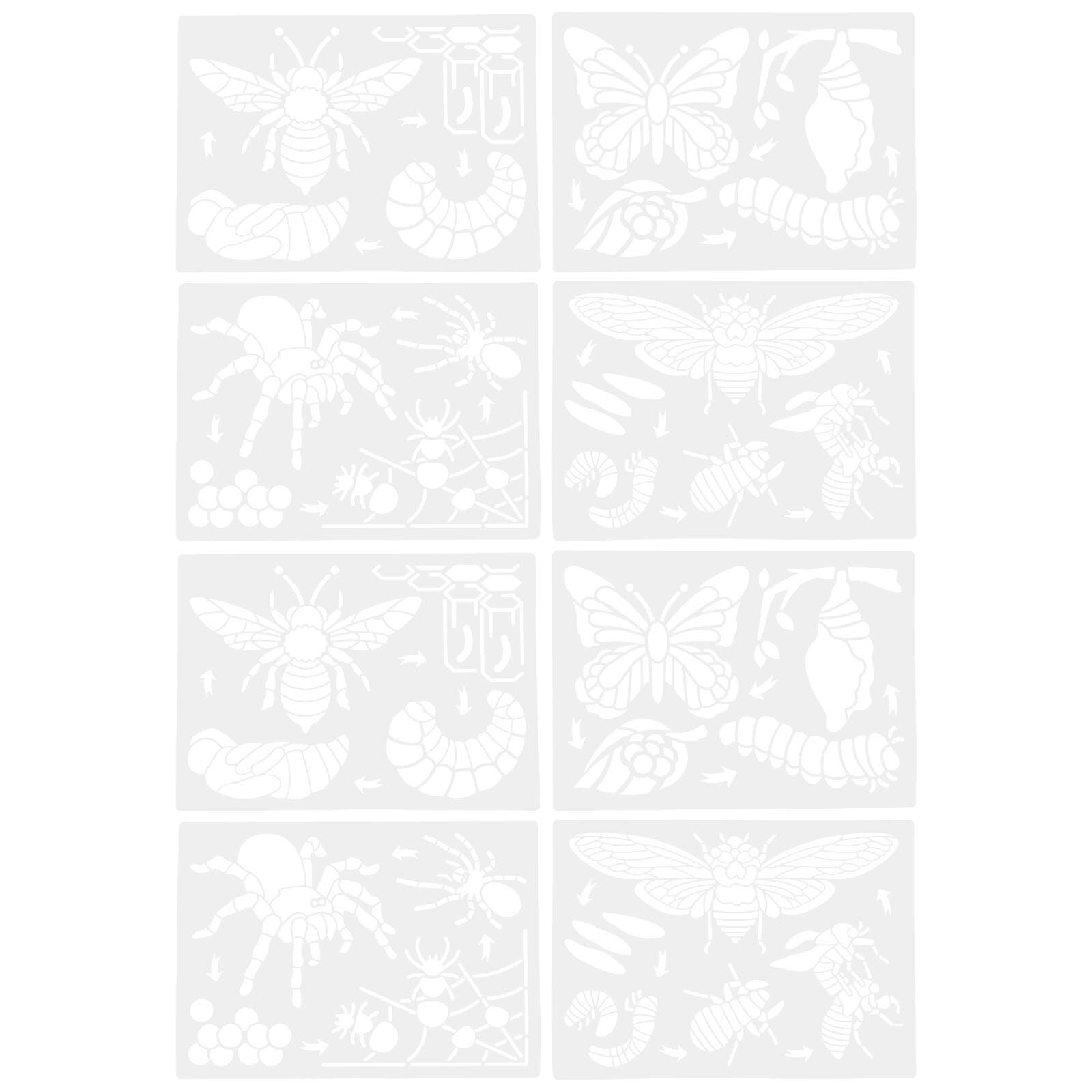 8 Sheets Insect Life Cycle Drawing Stencils Kids Art Craft Educational