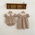 thumbnail image 2 of Vestido de princesa con cuello de encaje para niña, vestidos de estilo coreano con mangas abullonadas, camisa para muñeca bebé, conjunto Bloomer, traje para hermanas, 2 of 6
