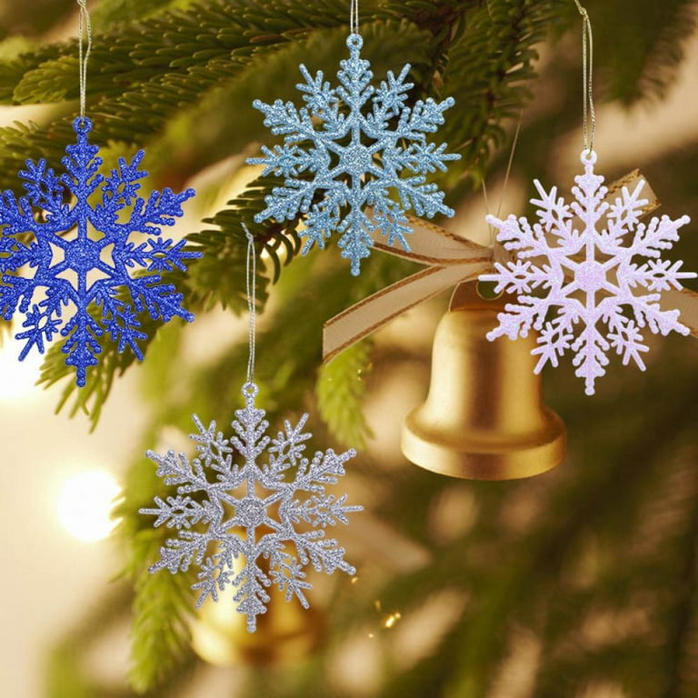 6 Pcs Christmas Snowflake Ornaments Plastic Glitter Winter Snowflakes Large Snow Flakes for Hanging Christmas Tree Decorations Wedding Frozen Birthday