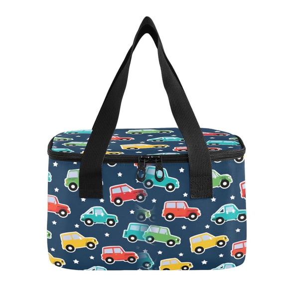 6L Insulated Lunch Bag Square Handheld Cooler Tote Colorful Toy Car Pattern Reusable Thermal Bag with Polyester & Aluminum Lining for Work Picnic Travel