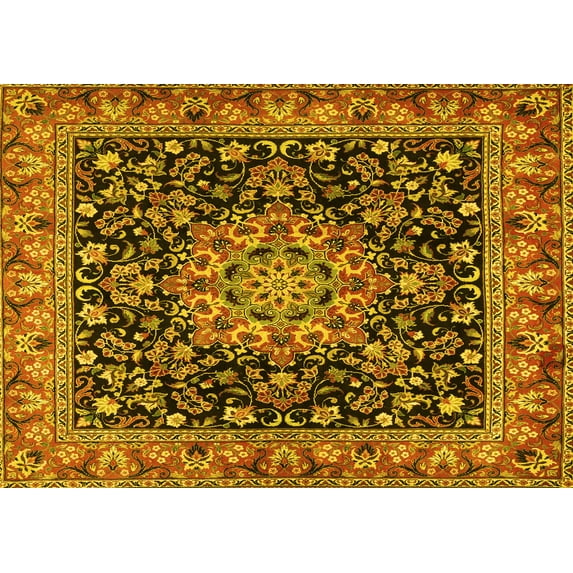 Ahgly Company Indoor Rectangle Medallion Yellow Traditional Area Rugs, 5' x 7'