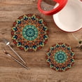 thumbnail image 2 of FREEAMG Emerald Green Mandala Trivets Pot Holders Set of 2 Decoration Potholders for Kitchens Pure Cotton Thread Weave Trivets,Hot Pads for Kitchens,Coasters,Placemats,Spoon, 2 of 7