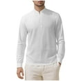 thumbnail image 2 of Mens Sweatshirt Under $10 Mens Linen Henley Shirts 1/4 Button Long Sleeve Casual T Shirt Fashion Lightweight Breathable Band Collar Tees Top, 2 of 9