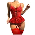 thumbnail image 1 of Gibobby Lencería sexy Conjunto de lencería para mujer Bralette de encaje y conjunto de panty Lencería de encaje con tiras Lencería sexy(Rojo CH), 1 of 5