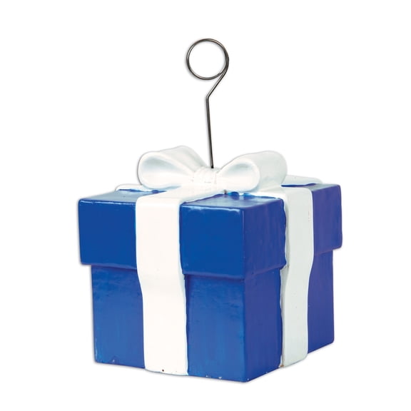 Party Central Pack of 6 White and Blue Gift Box Photo or Balloon Holders 6oz.