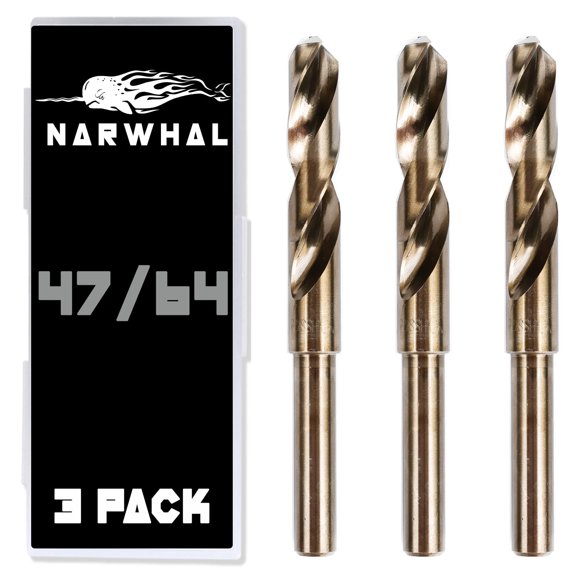 47/64 Cobalt Drill Bits - 3 Pack - 6 Inch Length - M35 Cobalt Drill Bits with Storage Case - Perfect Drill Bits for Metal Hardened & Stainless Steel Cast Iron and More!