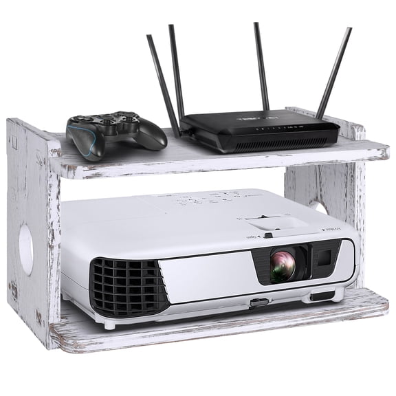 Wooden Floating Projector Shelf Rack Router Shelf PS3/PS4/PS5 Playstation Wall Mount Holder Router Storage Box Projector Stand Projector Mount Wall for Xbox DVD Players Games Consoles
