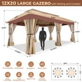 thumbnail image 6 of HOTEEL Heavy Duty 12X20 Outdoor Patio Gazebo with Mosquito Netting Curtains,Double-Roof Canopy Tent Gazebo for Parties,Backyards,Gardens,Khaki, 6 of 12