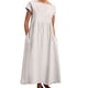 thumbnail image 1 of Vestido largo sin mangas de mezcla de lino con bolsillos para mujer: color liso, corte holgado, tejido de poliéster para todas las ocasiones, 1 of 4