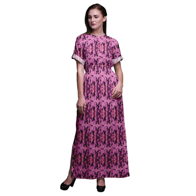 Bimba Rayon Abstract Tie-Dye Printed Womens Long MaxiDressGown With Side Slit-XSmall