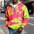 thumbnail image 2 of Men's Hooded Pullover Sweatshirt Waffle Knit Fabric Half Zip Front Drawstring Hood Camouflage Pattern Casual Fit Hot Pink L, 2 of 4