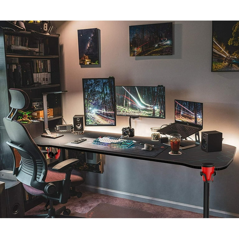 LACOO Gaming Desk L-Shaped Carbon Fiber Surface Gaming Corner Desk Table,  Black