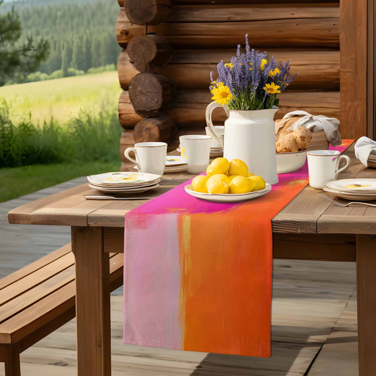 Table Runner Abstract Ombre Orange Pink Table Decoration for Kitchen Dinning Oil Painting Table Decoration for Indoor Outdoor Party Wedding Decor 13x90inch
