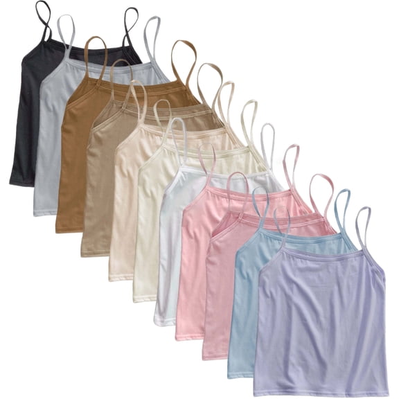 DOZINSIX 11 Pack Women's Camisole Tank Top Spaghetti Strap Basic Camisoles Soft Cropped Cami Tops