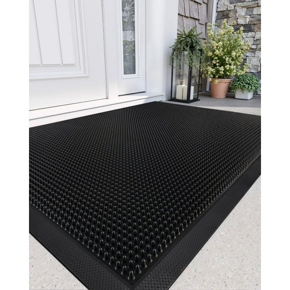 Tapis de Porte en Caoutchouc pour l'Entrée et l'Extérieur, 36x48 Antidérapant Robuste pour l'Entrée, Paillasson Imperméable Attrape-Saleté, Bienvenue pour l'Intérieur et l'Extérieur, Charbon Noir