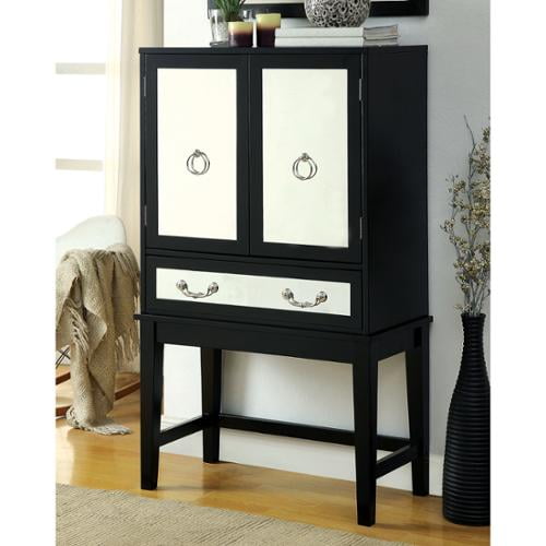 Furniture Of America Revi Contemporary Black Solid Wood Wine Cabinet Com - Mirrored Finish Wine Cabinet Furniture Of America Revi Contemporary Black Solid Wood Wine Cabinet Com - Mirrored Finish Wine Cabinet