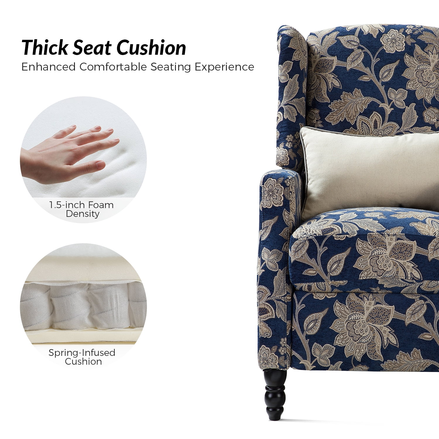 Push Back Recliner Chair Set of 2 Wingback Manual Fabric Upholstered Home Theater Couches Garden