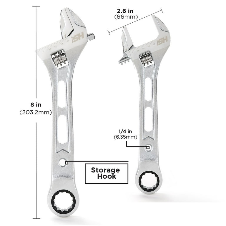 STEELHEAD 8" Adjustable Wrench With 17mm Ratcheting End - Forged Carbon Steel Tool