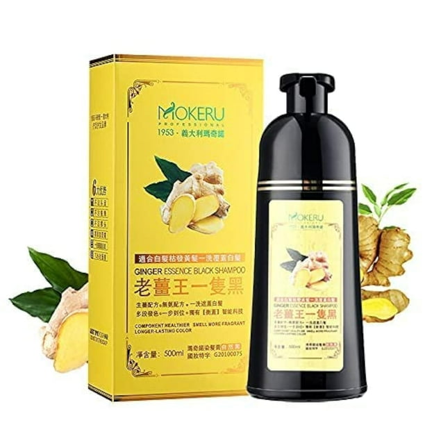 MOKERU GINGER BLACK Champú de color para tinte de cabello con aceite profesional 500 ML: Champú de color de cabello instantáneo de acción rápida y larga duración para cabello gris Champú de tinte mági