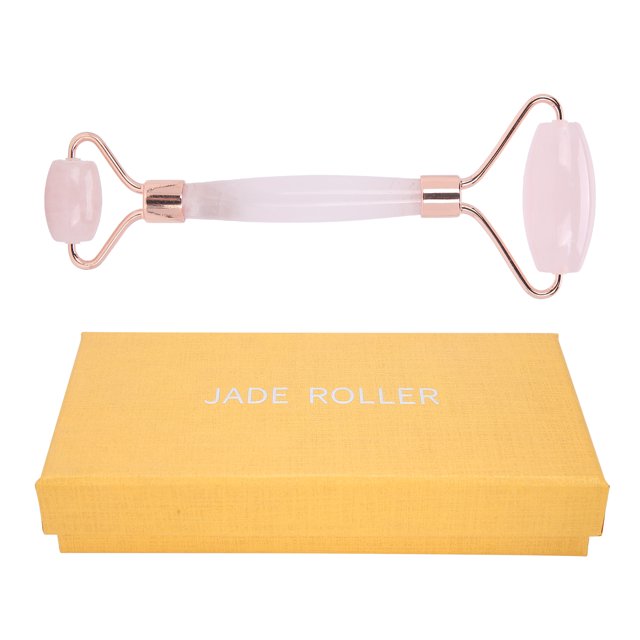 Masajeador facial con rodillo de doble cabezal, herramienta de masaje natural para rostro, brazos, espalda y cintura, oro rosa.