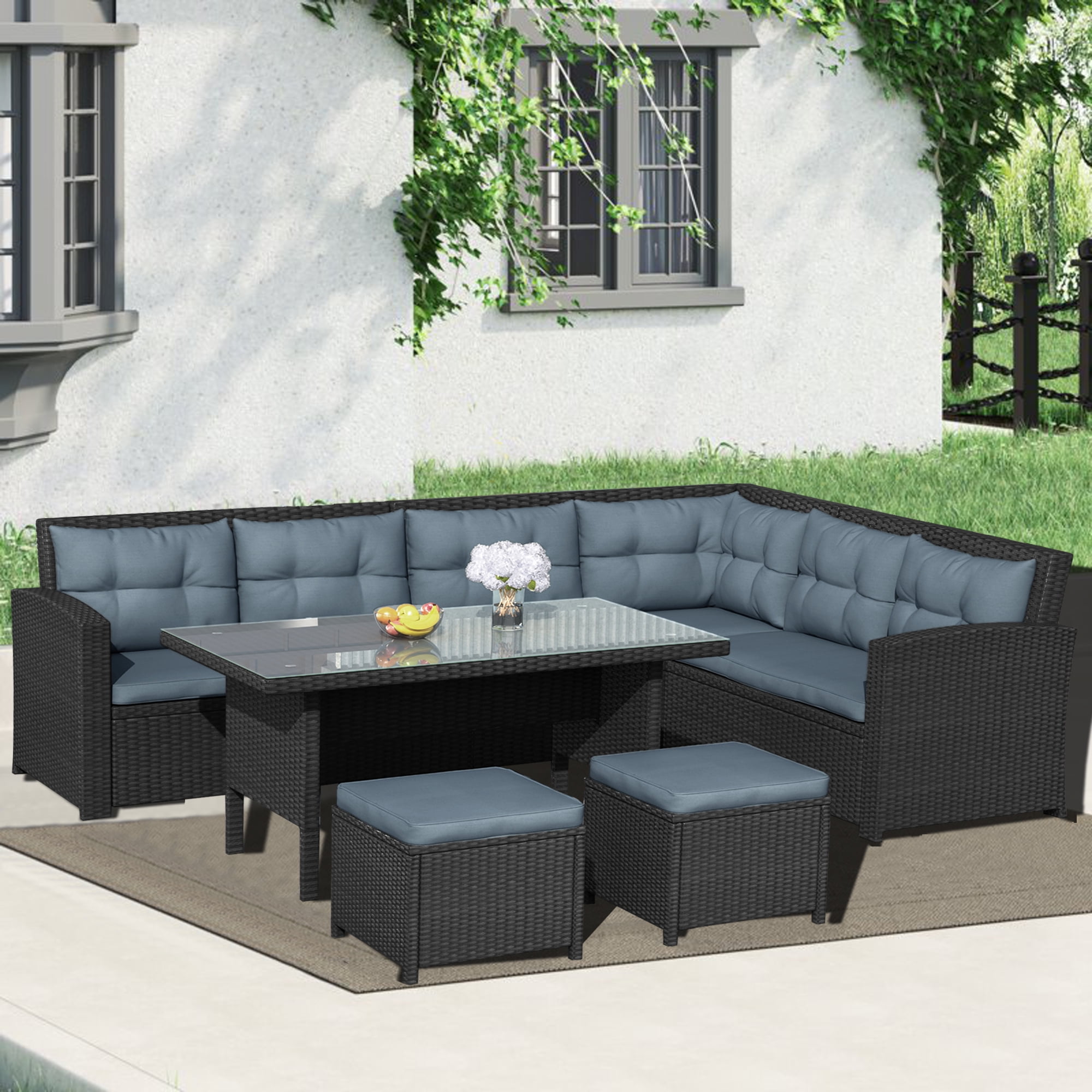 Cfowner Patio Furniture Set, 6 Piece Outdoor Dining Sectional Sofa ...