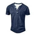 thumbnail image 5 of Qwertyu Mokaloha Mens Shirts, Retro Washed Distressed Solid Color Casual Short Sleeve Henley Tops with Pockets Navy XL, 5 of 5