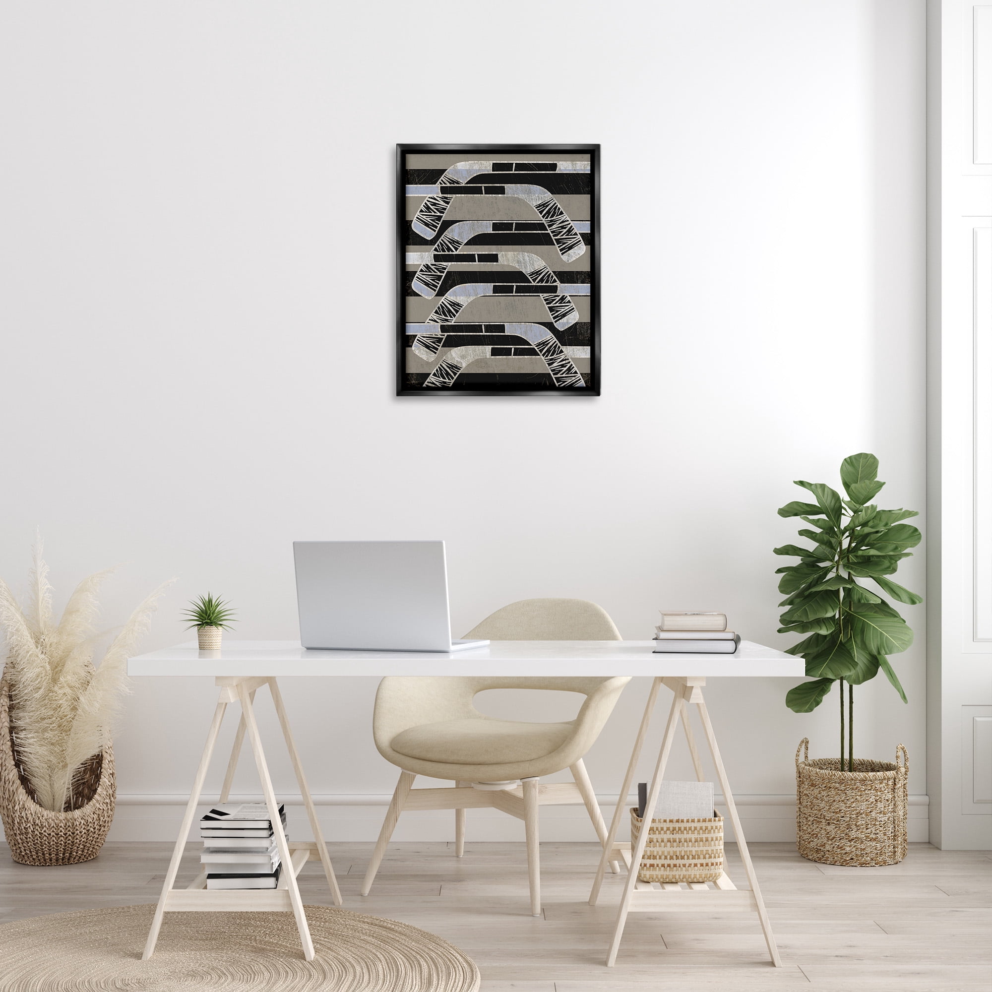 Stupell Industries Modern Hockey Sticks Sports Painting Black Floater Framed Canvas Art Print Wall Art, 25 x 31