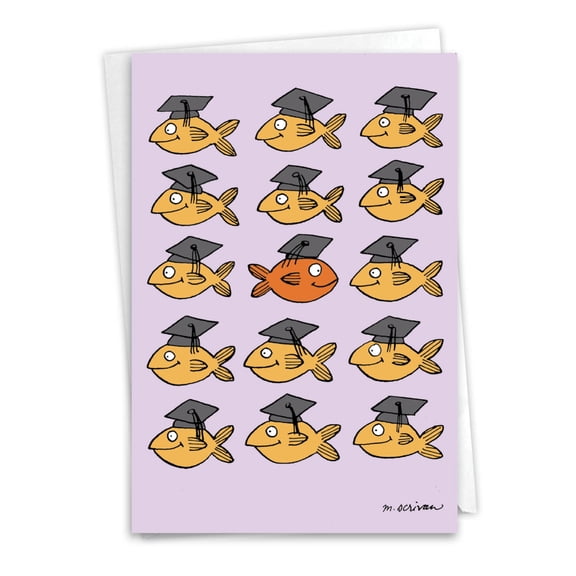 Funny Graduation Greeting Card with 5 x 7 Inch Envelope (1 Card) Stand Out in Crowd - School of Fish with One Different Fish