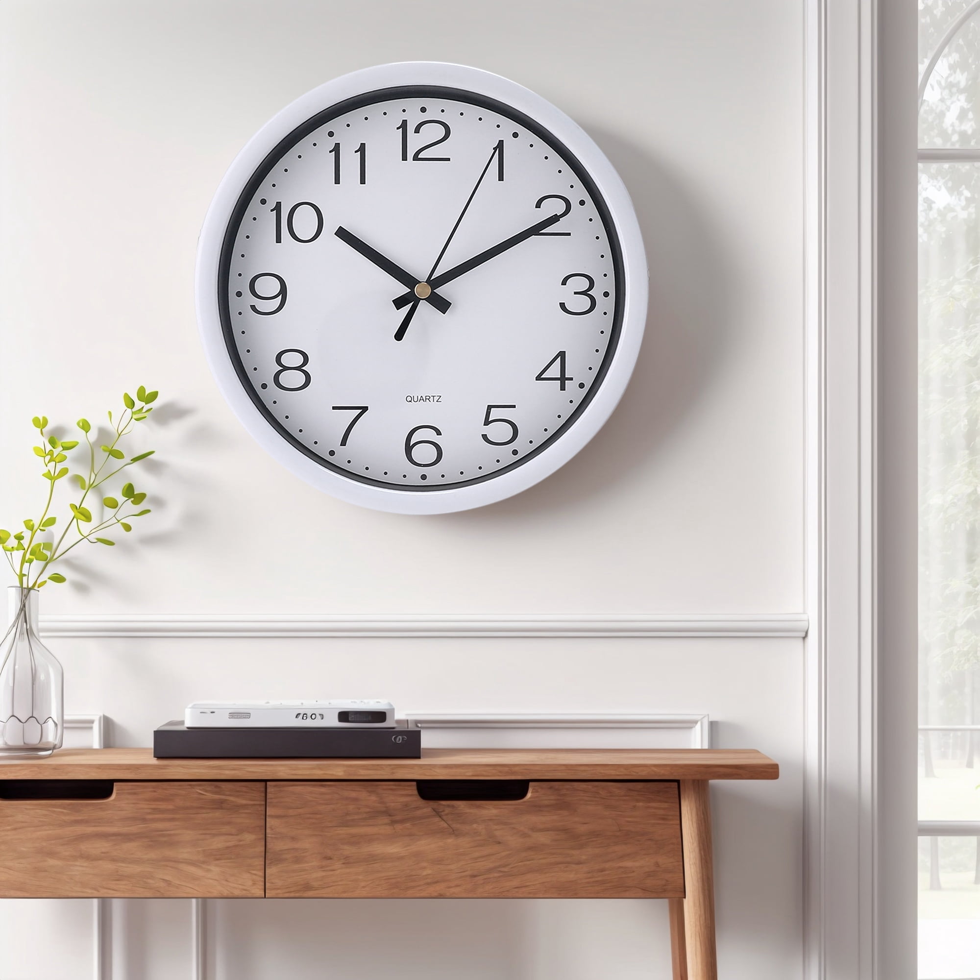 Unique Bargains Silent Non Ticking Battery Operated Modern Wall Clocks White