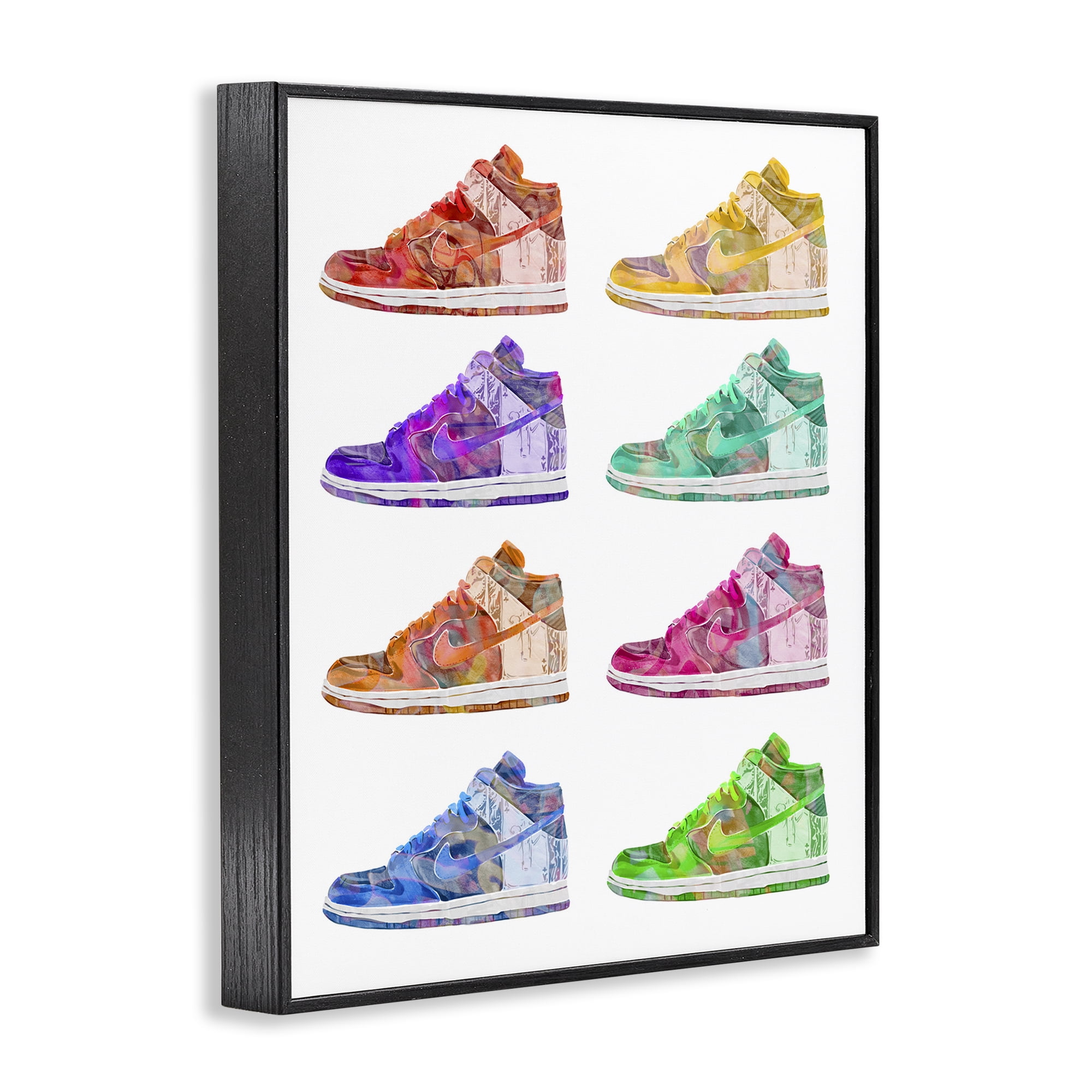Stupell Industries Bold Rainbow Sneakers Beauty & Fashion Painting Black Framed Art Print Wall Art, 16 x 20