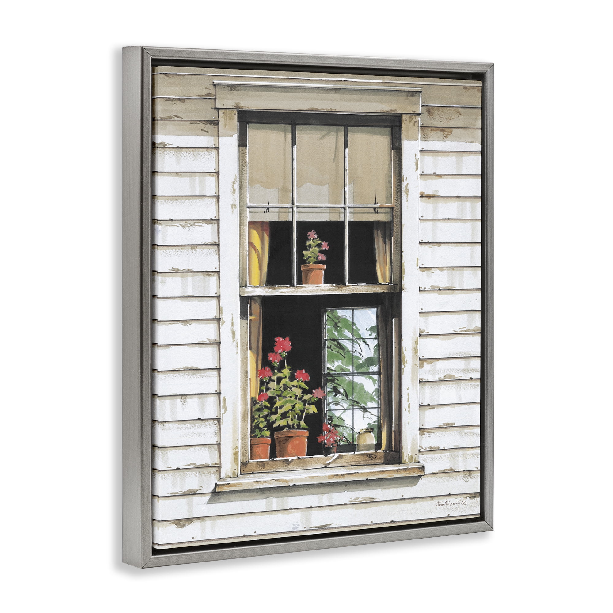 Stupell Industries Cottage Window View Buildings & Architecture Painting Gray Floater Framed Canvas Art Print Wall Art, 25 x 31