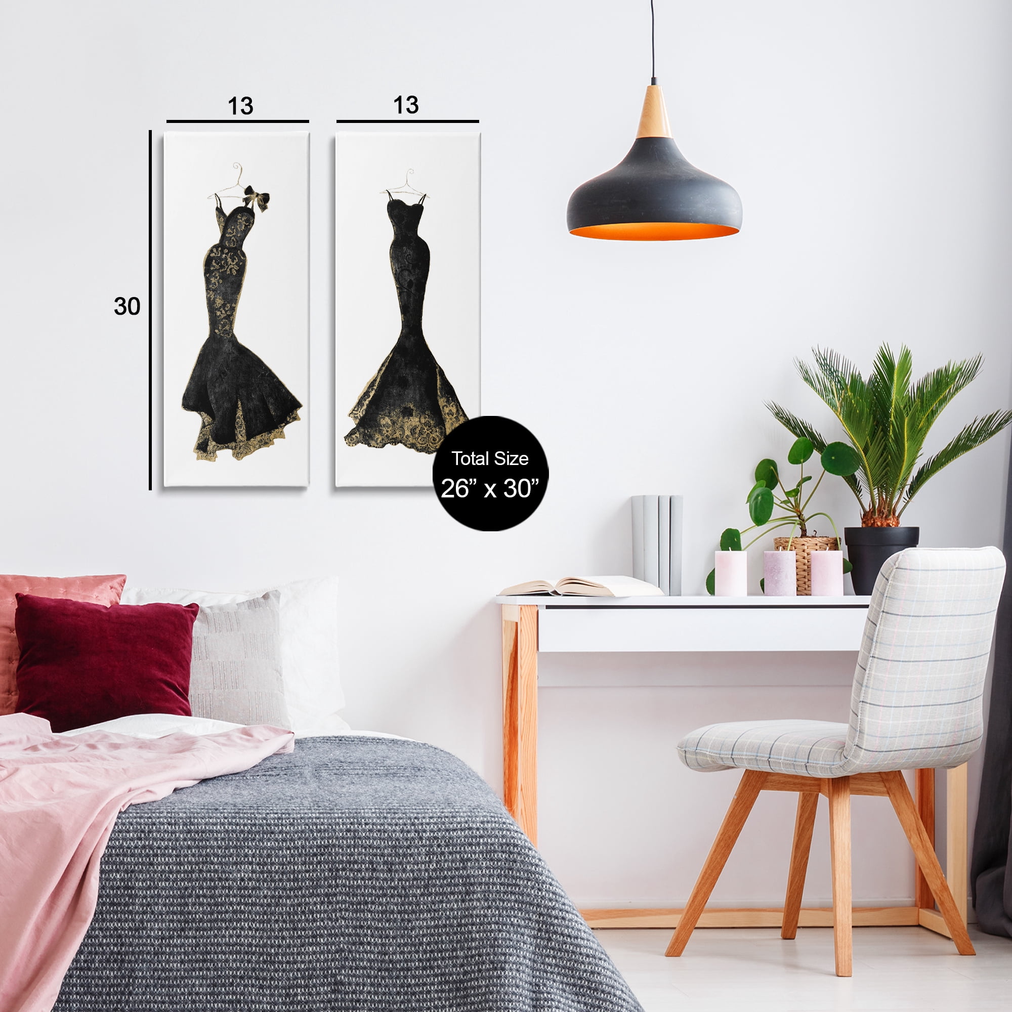 Stupell Industries Gilded Black Evening Gowns 2 Piece Canvas Wall Art Set, design by Janet Tava