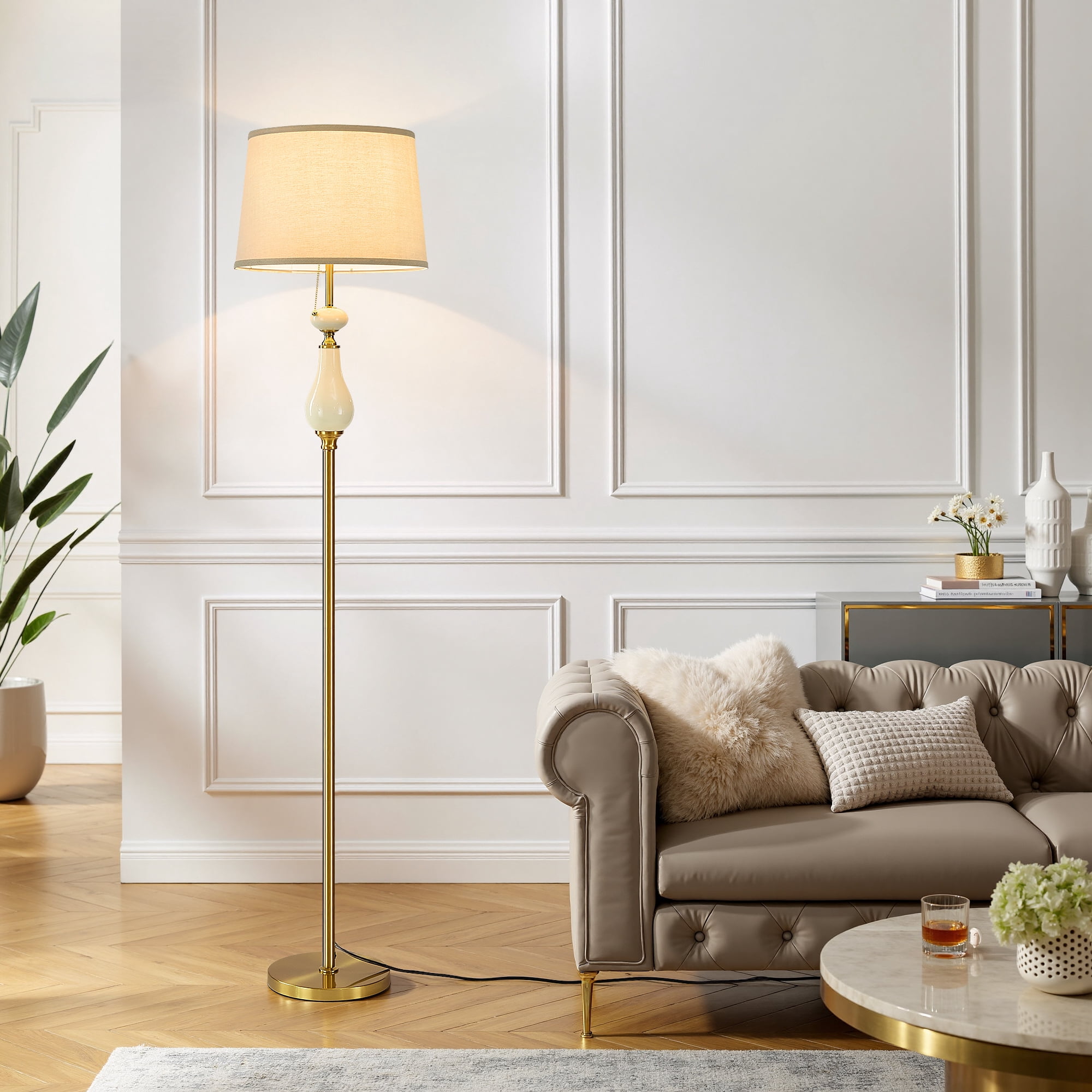 KAISITE 67.4'' Height Modern Floor Lamp, Fabric Shade Lighting For Living Room, Bedroom, Ideal for Reading, Pull Chain Included