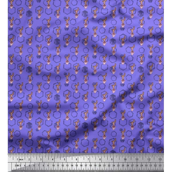 Soimoi Purple Rayon Crepe Fabric Hexagon,Conical Pot & Cactus Tree Fabric Prints By Yard 46 Inch Wide
