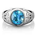 thumbnail image 3 of Gem Stone King Men's 925 Sterling Silver Oval Swiss Blue Topaz Ring (6.30 Cttw, Gemstone Birthstone, Available in Size 7, 8, 9, 10, 11, 12, 13), 3 of 5
